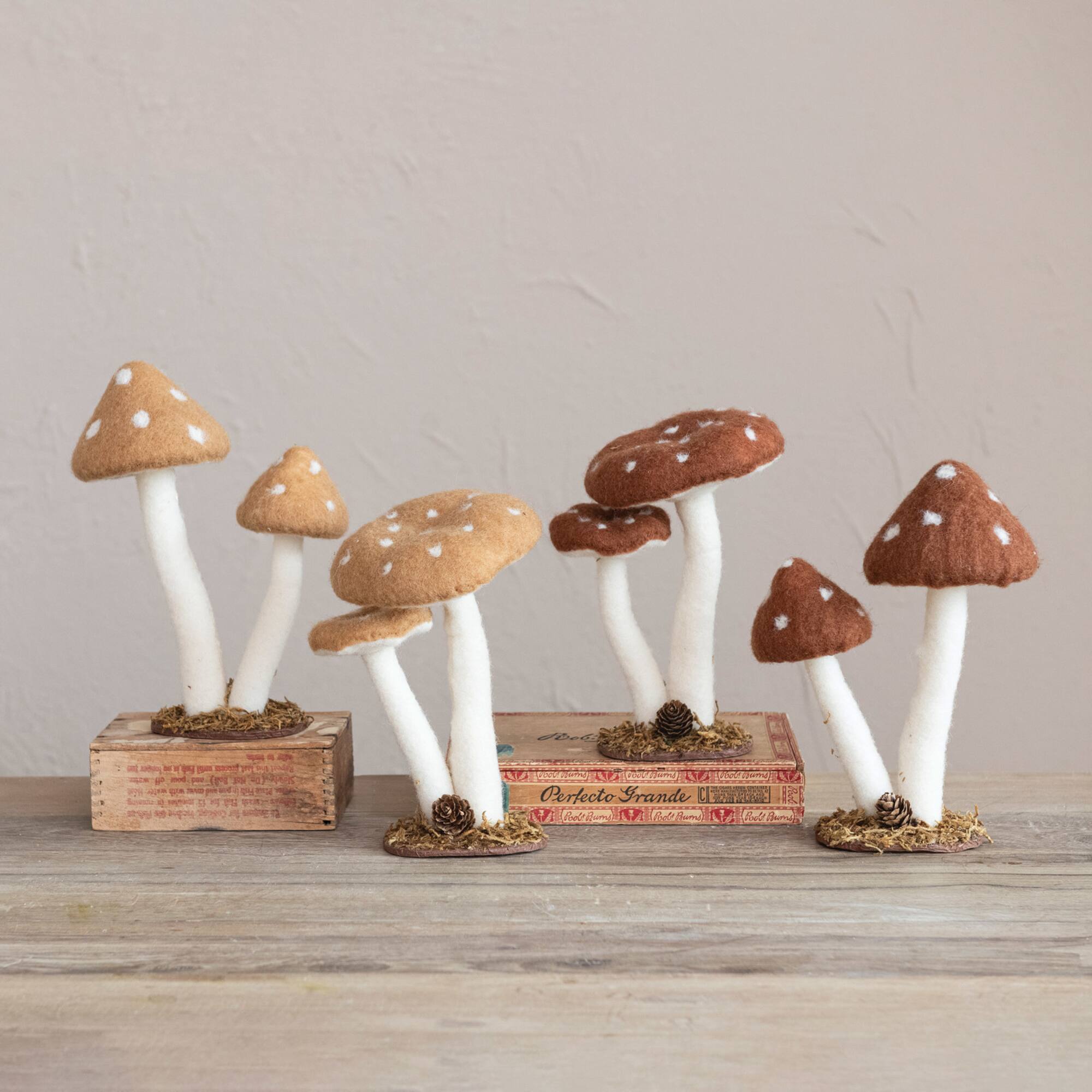 Hello Honey® Brown & Cream Felt & Foam Mushroom Decor Accent Set